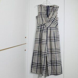 Wishlist Apparel Jumpsuit Womens Size L Blue/White Gingham Wide Legs 100% Cotton